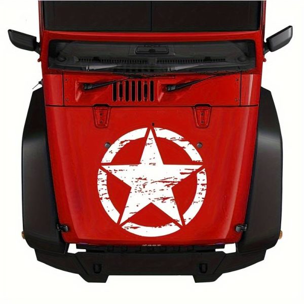 Sticker autoadeziv pentru vehicule Off Road, model "Rusted Army Star", dimensiune 50 x 50 cm, culoare Alba